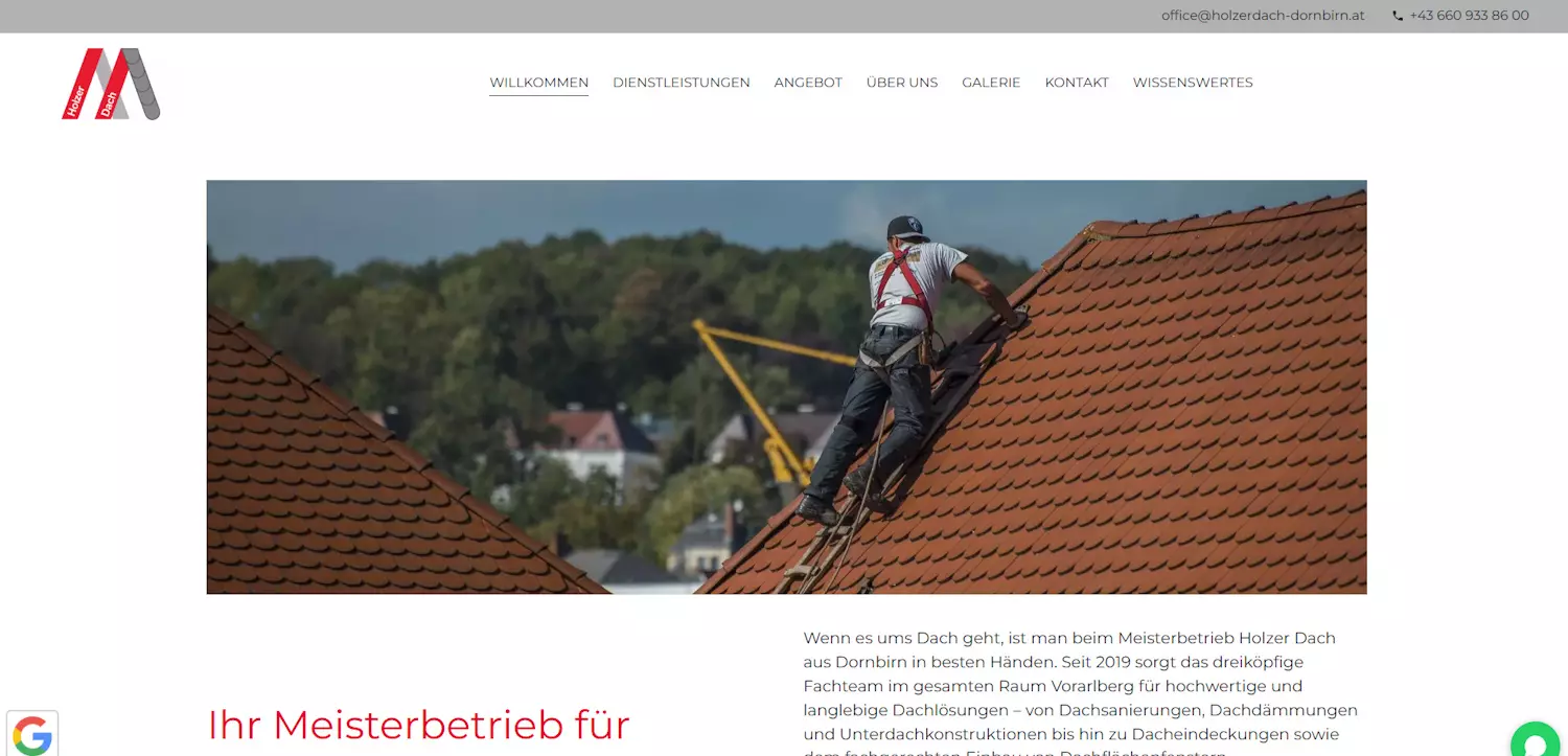 Webseiten für Handwerker – holzerdach-dornbirn.at Beispiel